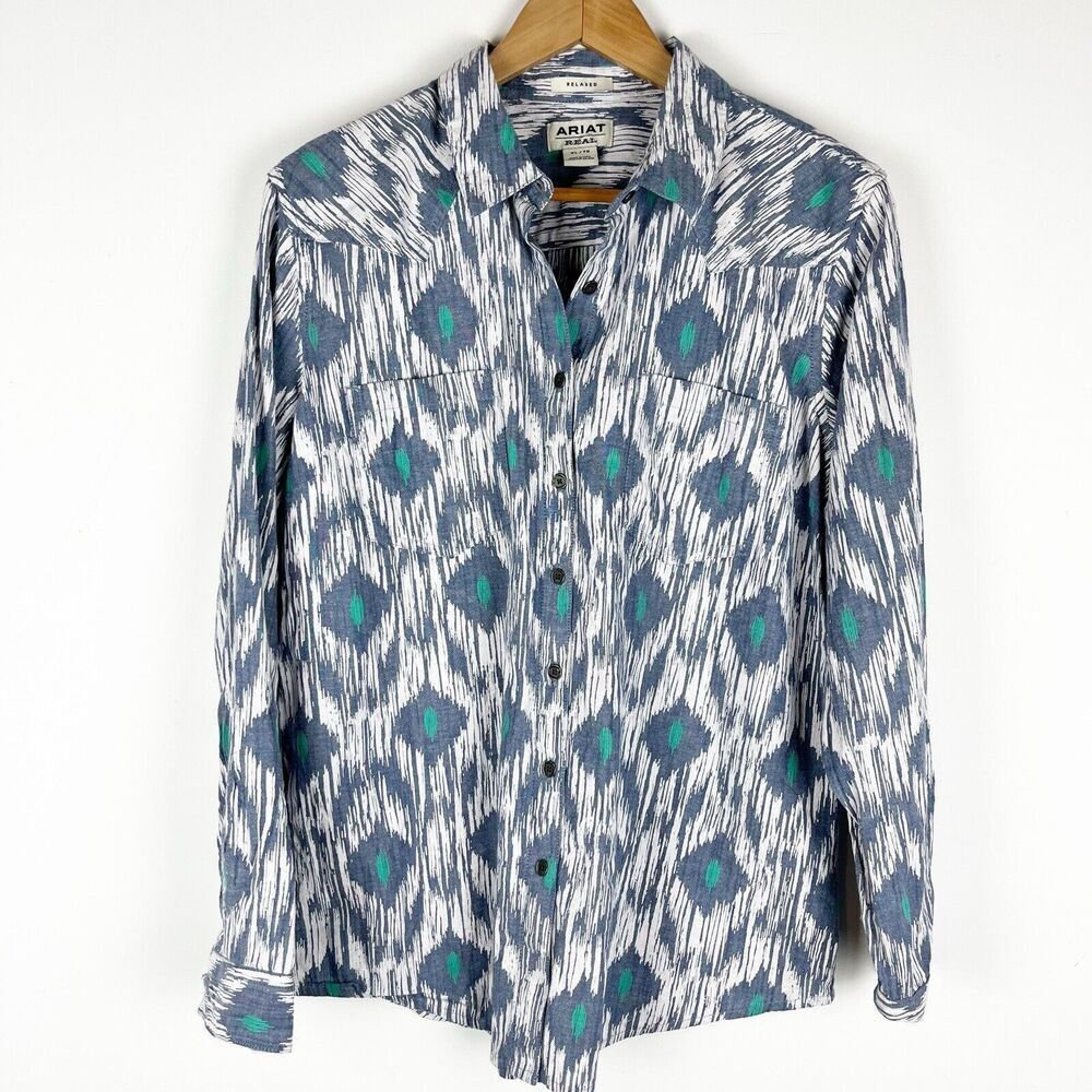 Ariat‎ Real Mens Shirt Relaxed XL Button Down Long Sleeve Shirt Aztec​​